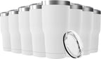 30oz Stainless Steel Travel Mug with Lid, 8 Pack Double Wall Vacuum Insulated Bulk Tumbler, Powder Coated Coffee Cup Suitable for Vehicle Cup Holders(White)