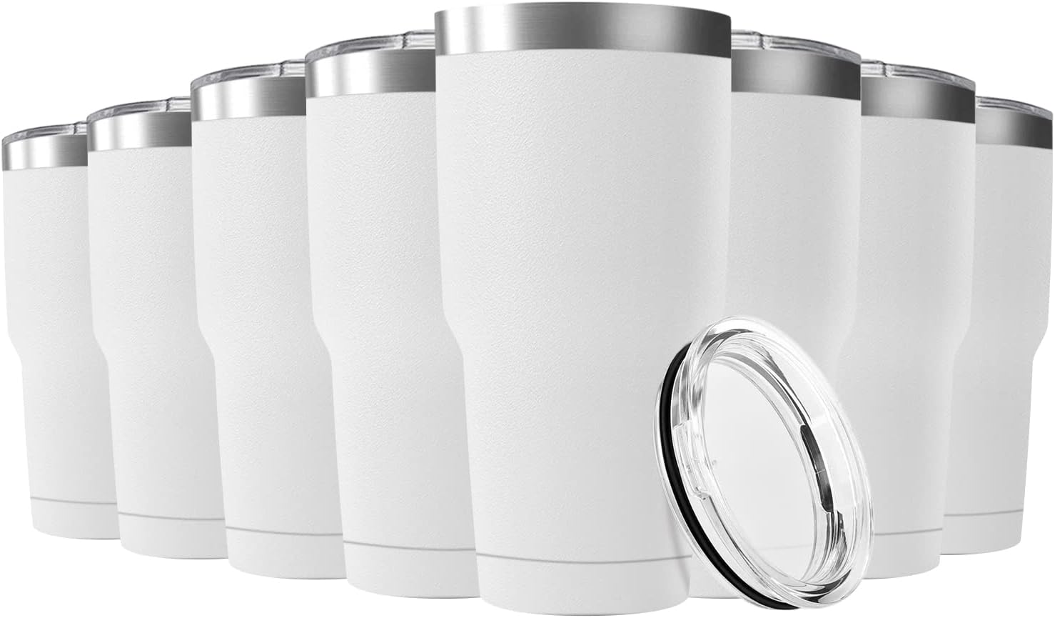 30oz Stainless Steel Travel Mug with Lid, 8 Pack Double Wall Vacuum Insulated Bulk Tumbler, Powder Coated Coffee Cup Suitable for Vehicle Cup Holders(White)