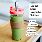 Dodoko Hot Pink Reusable Boba Tea Cup with Straw, 24 oz - Insulated BPA Free Shatterproof Tumbler for Iced Coffee, Smoothies, Cold Drinks - Dishwasher Safe, Includes Straw Cleaner