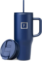 IRON °FLASK Co-Pilot Insulated Mug w/Straw & Flip Cap Lids - Cup Holder Bottle for Hot, Cold Drink - Leak-Proof - Water, Coffee Portable Travel Mug - Twilight Blue, 32 Oz