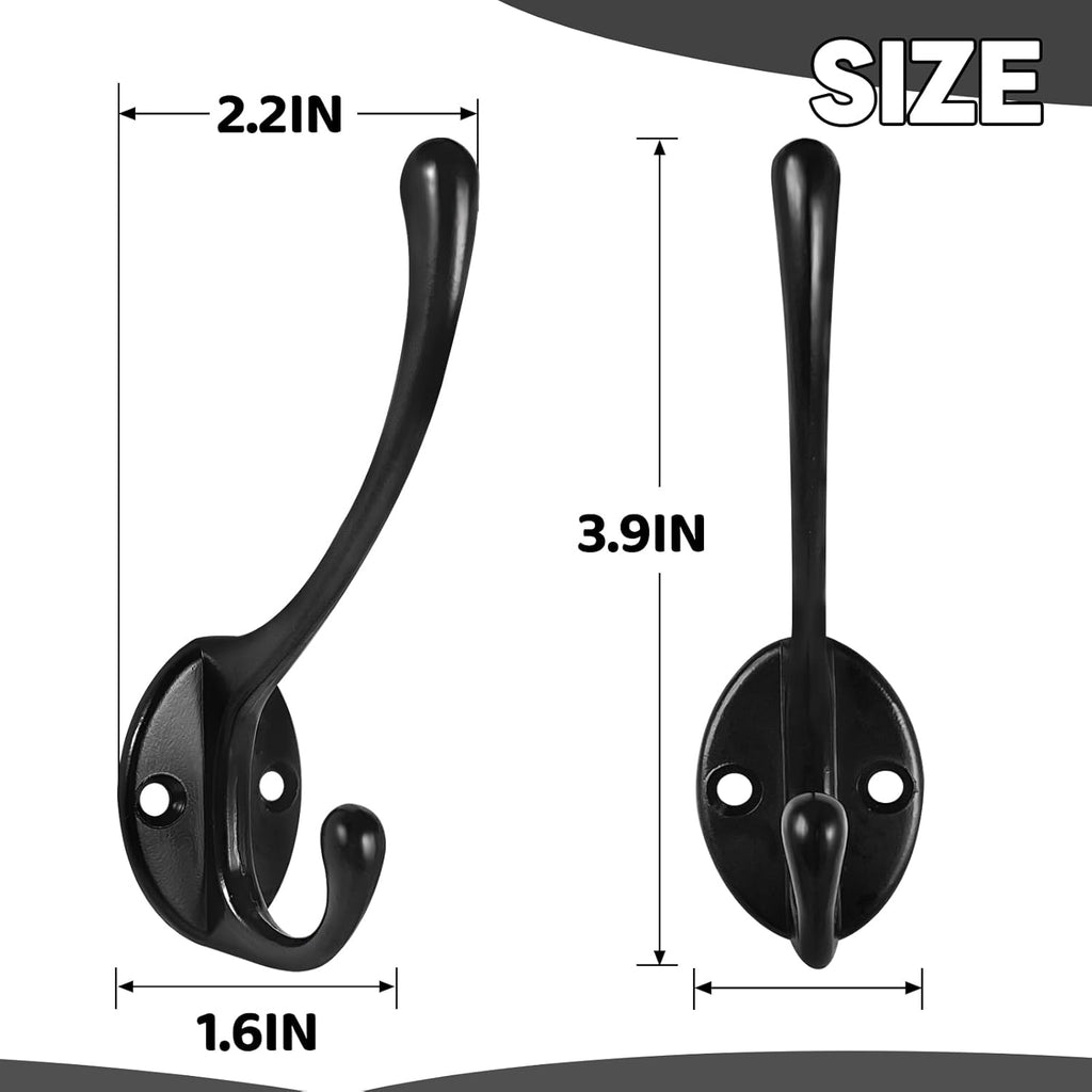 Wall Hooks for Hanging, 20-Pcs Heavy Duty Metal Coat Hooks, for Living Room, Bathroom, Kitchen, Bedroom for Coats, Towel, Hat, Key, Closet, Bag (Black)