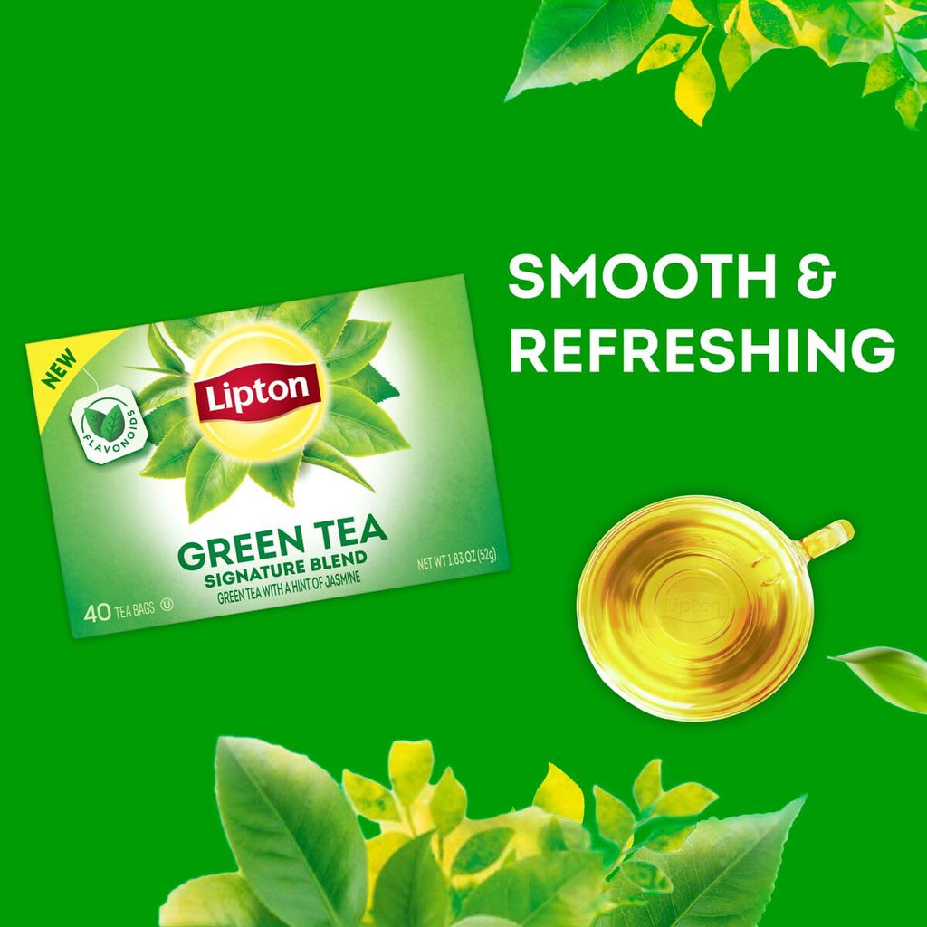 Lipton Signature Blend Green Tea Bags, Unsweetened Teabags for Hot Tea or Iced Tea with Caffeine and Flavonoids, 40 Total Tea Bags (Pack of 2)