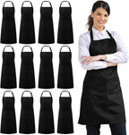 Syntus 12 Pack Bib Apron, Unisex Aprons Adjustable Thicker Version Waterdrop Resistant with 2 Pockets Cooking Kitchen Aprons for Women Men Chef, BBQ Drawing Apron Bulk, Black