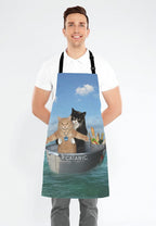 Funny Cats Adjustable Bib Apron, The two brave cats are drifting in the steel Cooking Kitchen Apron for Men Women
