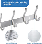 Wall Hooks Heavy Duty, 12 Inch Coat Rack Wall Mount with 4 Hooks, Silver Wall Hooks for Hanging Backpack, Bag, Purse, Clothes, Hat, Coat, Towel | Entryway & Bathroom Storage Organization Hanger