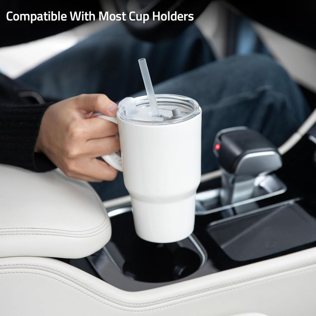 Sweejar Ceramic Travel Mug with Lid, 16 oz Portable Coffee Mug, Dishwasher Safe Tea Cup with Infuser, Reusable Teacup for Car Cup Holder, Tea Lovers(White)