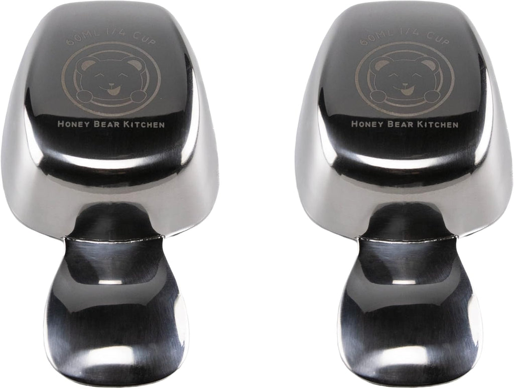 Honey Bear Kitchen 1/4 Cup 60 ml Leave-in Canister Scoops, Polished Stainless Steel (Set of 2)