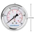 Glycerin Filled Pressure Gauge 200psi/14bar, Stainless Steel case, Brass Inside Construction, 2-1/2" dial, 1/4" NPT Back Connection.…