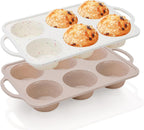 Vinino 2Pack Jumbo Silicone Muffin Pans for Baking with Metal Reinforced Frame, 6 Cups Large Size Nonstick Silicone Cupcake Pan, BPA Free Oven Dishwasher Safe Baking Mold for Muffins Cupcakes