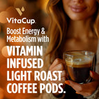 VitaCup Light Roast Coffee Pods with Vitamin B1, B5, B6, B9, B12 & D3 Infused for Energy & Metabolism in Recyclable Single Serve Pod Compatible with K-Cup Brewers Including Keurig 2.0, 64 Count