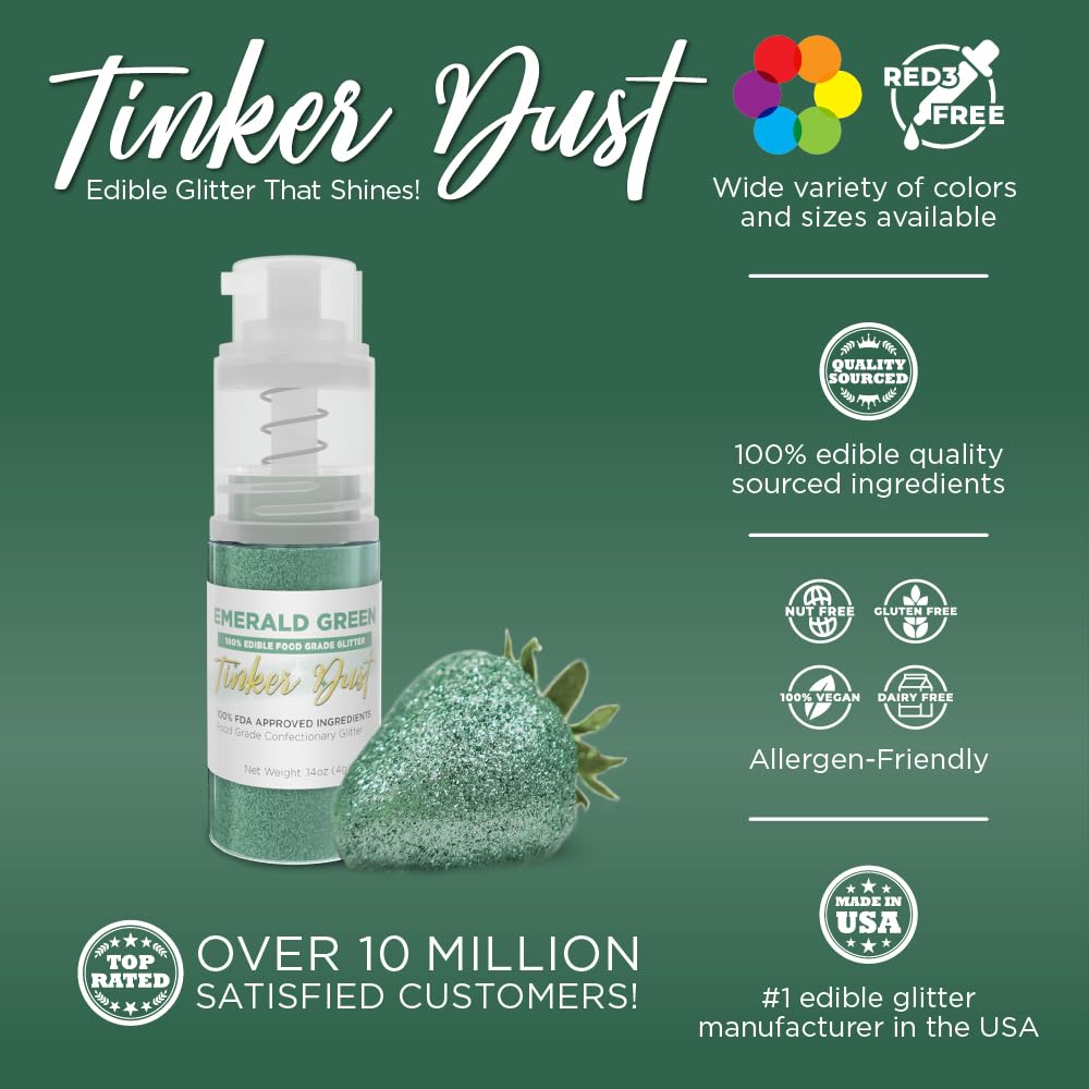 Bakell - Emerald Green Tinker Dust (4g, 1x Mini Spray Pump) Edible Glitter for Food, Desserts, and Beverages!