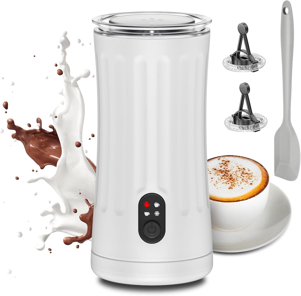 Milk Frother, Upgraded 4-in-1 Milk Frother and Steamer, Hot and Cold Foam Maker and Milk Warmer with Temperature Control & Auto Shut-Off, Frother for Coffee, Latte, Cappuccino, Matcha(White)