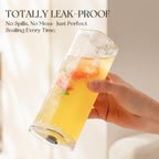 KEMORELA 6 Sets Glass Cups with Lids & Straws, Square Ribbed Drinking Glasses with Lids, Clear Highball Tumblers for Cocktail, Coffee, Juice, Beer, Modern Mixed Drinkware Jars