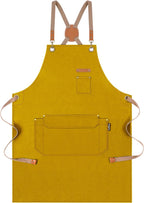 Chef Apron for Men Women with Gift Box Pack, Cross Back Apron with Pockets for Kitchen Cooking Baking Artist Painting, Cotton Canvas Work Aprons for Shop, Garden, Restaurant, Cafe (Yellow, M to XXL)