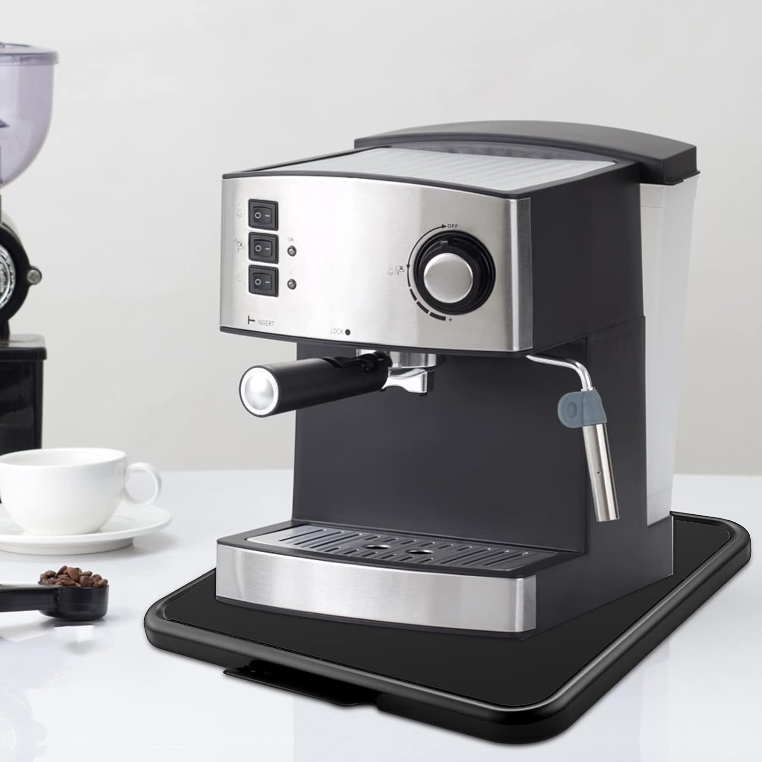 Kitchen Caddy Coffee Maker Sliding Tray, Premium Under Cabinet Appliance Coffee Maker Toaster Blender Air Fryer Stand Mixer (Alloy Steel, 13.8" W x11.7 D)