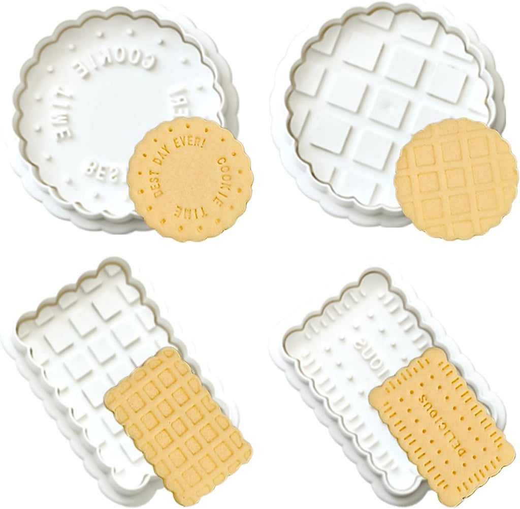 4 Pcs Cookie Press Mold, Waffle Cookie Stamp Mold, With Cute Cat Paw Shaped Plunger Stamp, Easy to Use, for Treats DIY Baking, Cake, Pastry