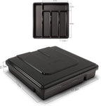Silverware Tray with Lid, Utensil Drawer Organizer for Kitchen Countertop Plastic Flatware Organizers and Storage holder 5 Compartments Black