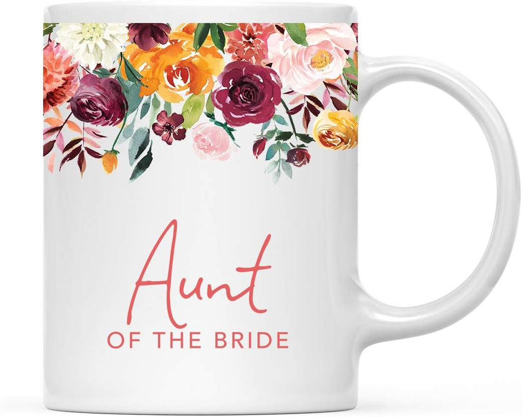 Andaz Press 11oz. Wedding Ceramic Coffee Tea Mug Gift, Fall Autumn Burgundy Orange Peach Flowers Roses Florals, Aunt of the Bride, 1-Pack, Includes Gift Box
