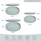 famiware Serving Platter, Oval 15.59/14.3/12.9inch Serving Dishes for Entertaining, Serving Bowls, Reactive Glaze, Stoneware Serving Trays for Party, Food, Turkey, Cheese, Ocean Series, Grey