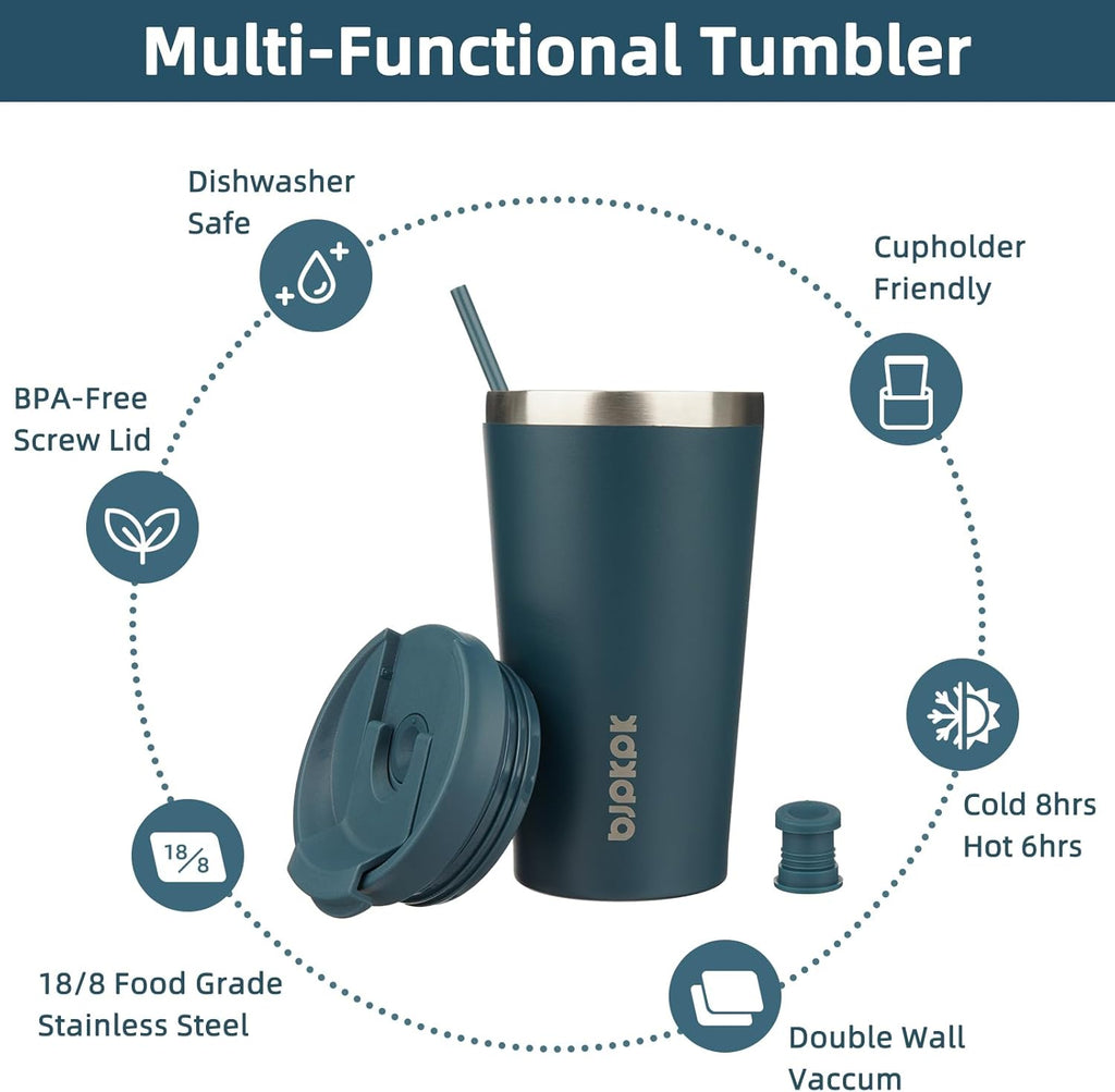 BJPKPK 18oz Stainless Steel Insulated Tumbler With lid And Straw Travel Coffee Thermal Tumblers Cup For Women And Men,Navy Blue