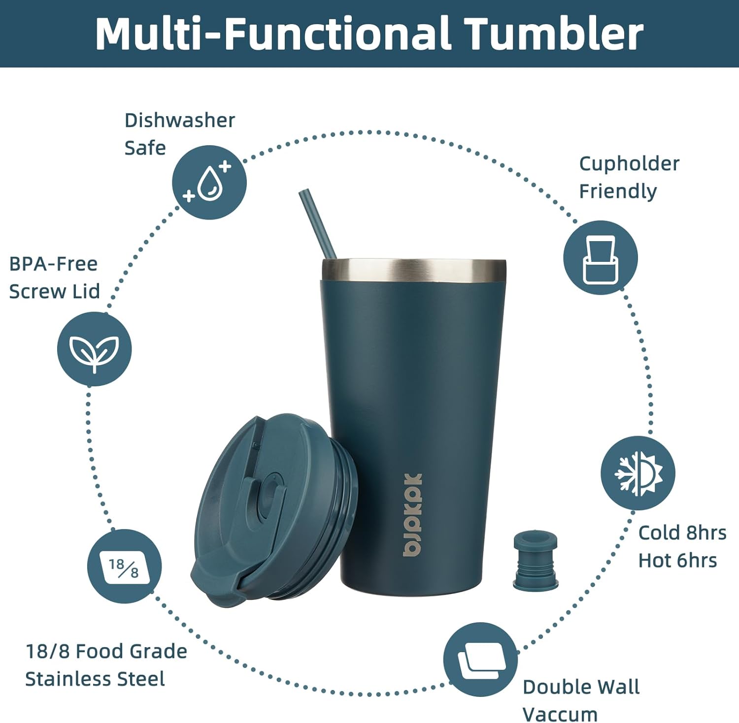 BJPKPK 18oz Stainless Steel Insulated Tumbler With lid And Straw Travel Coffee Thermal Tumblers Cup For Women And Men,Navy Blue
