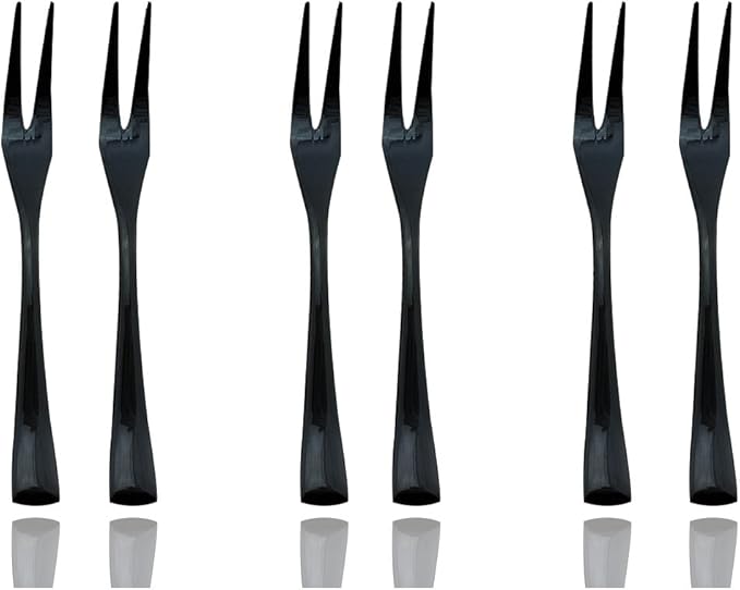 JASHII 18/10 Stainless Steel 6 Piece Mirror Polished Black Steak Fruit Fork Black Server Utensil Set 14CM
