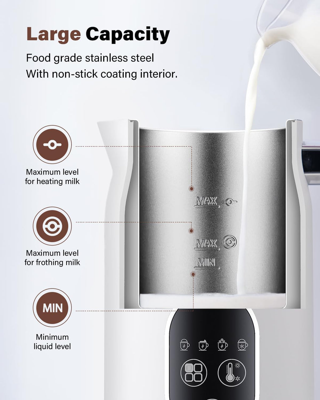 4-in-1 Electric Milk Frother and Steamer with Auto Temperature Control, Warm & Cold Foam Maker, Fast Frother for Coffee, Latte, Hot Chocolate, Cappuccino, Macchiato, White