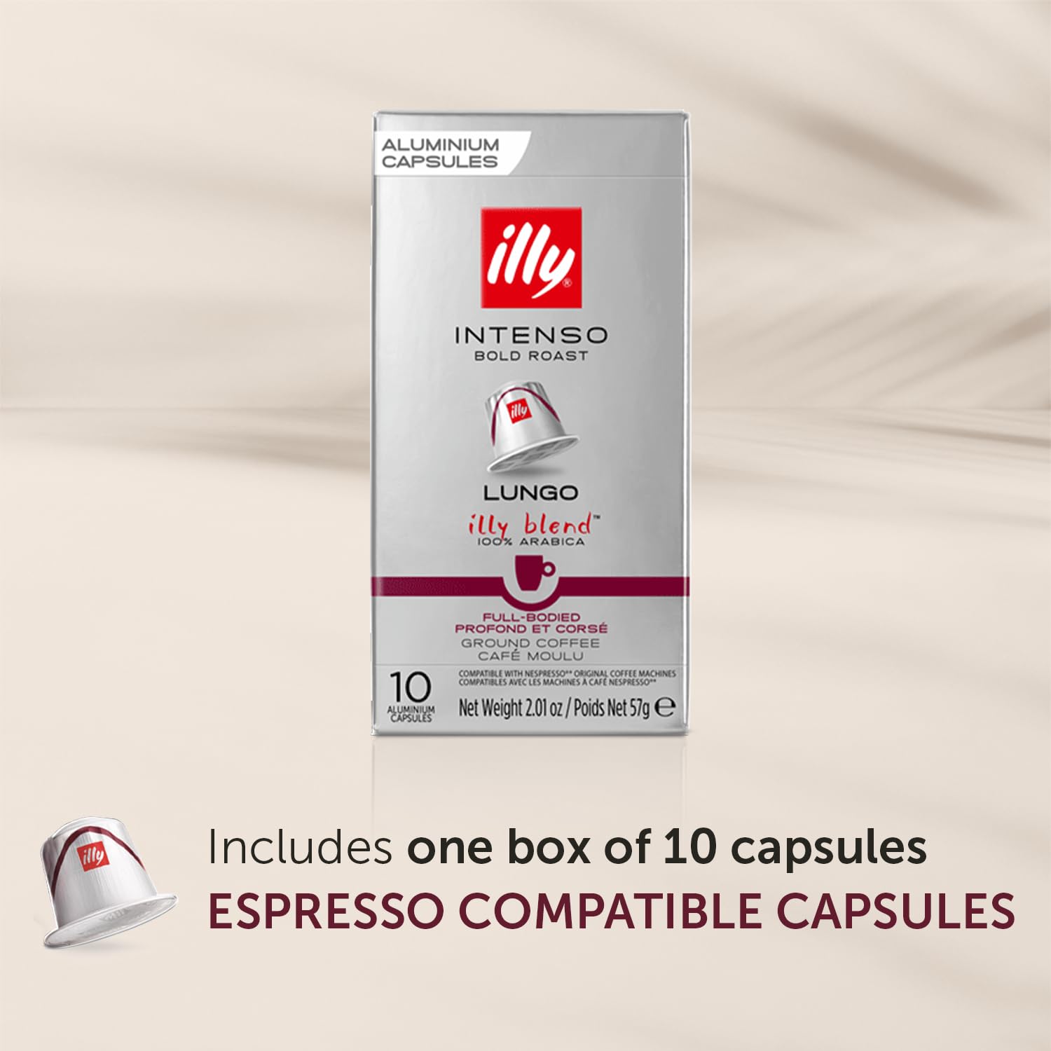 Illy Espresso Compatible Capsules - Single-Serve Coffee Capsules & Pods - Intenso Lungo Dark Roast - Notes Of Cocoa & Dried Fruit Coffee Pods - For Nespresso Coffee Machines – 10 Count