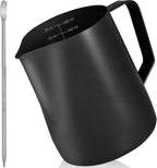 Milk Frother Pitcher 20 OZ，Espresso Milk Frothing Pitcher, Milk Steamer Cup Steaming Pitcher, Stainless Steel Coffee Froth Cup with Latte Art Pen for Coffee Cappuccino (Black)