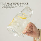 KEMORELA 24 Oz Glass Tumbler with Straw and Lid, Iced Coffee Cups with Lids, Smoothie Cup with Handle, Begonia Pattern Glassware for Cold Drinks, Reusable Tumbler for Beverages (1)