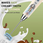 YUSWKO Beige Handheld Milk Frother Wand for Coffee, Rechargeable Electric Whisk with 3 Heads 3 Speeds Drink Mixer Coffee Frother For Latte, Cappuccino, Hot Chocolate, Egg