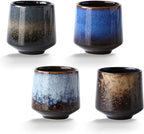 Ceramic Tea Cup, 4 Count (Pack of 1), 7.43 oz Capacity, Modern Design, Blue, Black, Grey, Christmas, Birthday, Thanksgiving, Reusable, Heavy Duty, Glazed, Teacups, Teacup