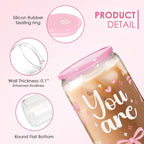 Christian 16oz Can Glass Tumbler with Acrylic Lid & Straw, Iced Coffee Cup for Women Girls, Aesthetic Cups Gifts for Birthday Christmas
