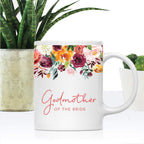 Andaz Press 11oz. Wedding Ceramic Coffee Tea Mug Gift, Fall Autumn Burgundy Orange Peach Flowers Roses Florals, Godmother of the Bride, 1-Pack, Includes Gift Box
