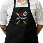 Personalized Chef Apron for Men, Custom Embroidered Design, Professional Kitchen Cooking BBQ Grilling for Dad, Decorated in USA