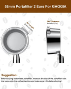 58mm Bottomless Portafilter For Gaggia, 2 Ears Flat Naked Portafilter Fits Gaggia Espresso Coffee Machines with Anodized Aluminum Handle, Stainless Steel Head,18g Filter Basket, Puck Screen Included