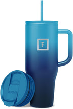 IRON °FLASK Co-Pilot Insulated Mug w/Straw & Flip Cap Lids - Cup Holder Bottle for Hot, Cold Drink - Leak-Proof - Water, Coffee Portable Travel Mug - Dark Night, 40 Oz