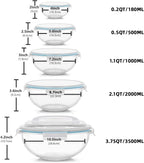 WhiteRhino Glass Mixing Bowl with Lids Set of 5, 0.2, 0.5, 1.1, 2.1, 3.75 QT, Large Salad Bowls with BPA-Free Lids, Space-Saving Nesting Bowls for Kitchen Food Storage, Glass bowl for Cooking, Baking