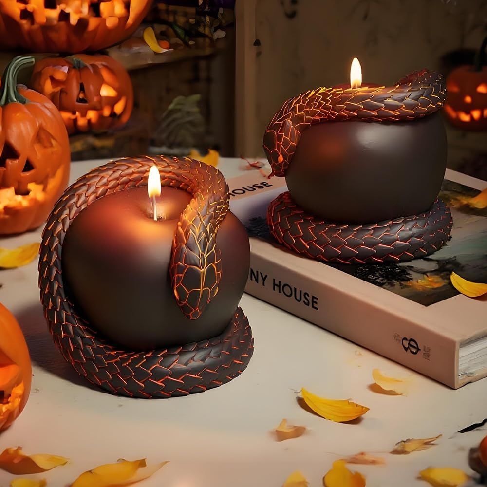 Gothic Snake and Apple Religious Art Candle Mold – 3D Silicone Resin Mold for Epoxy Casting, Aromatherapy Wax, Halloween Gothic Decor, Serpent Apple Sculpture Candle Making Mold