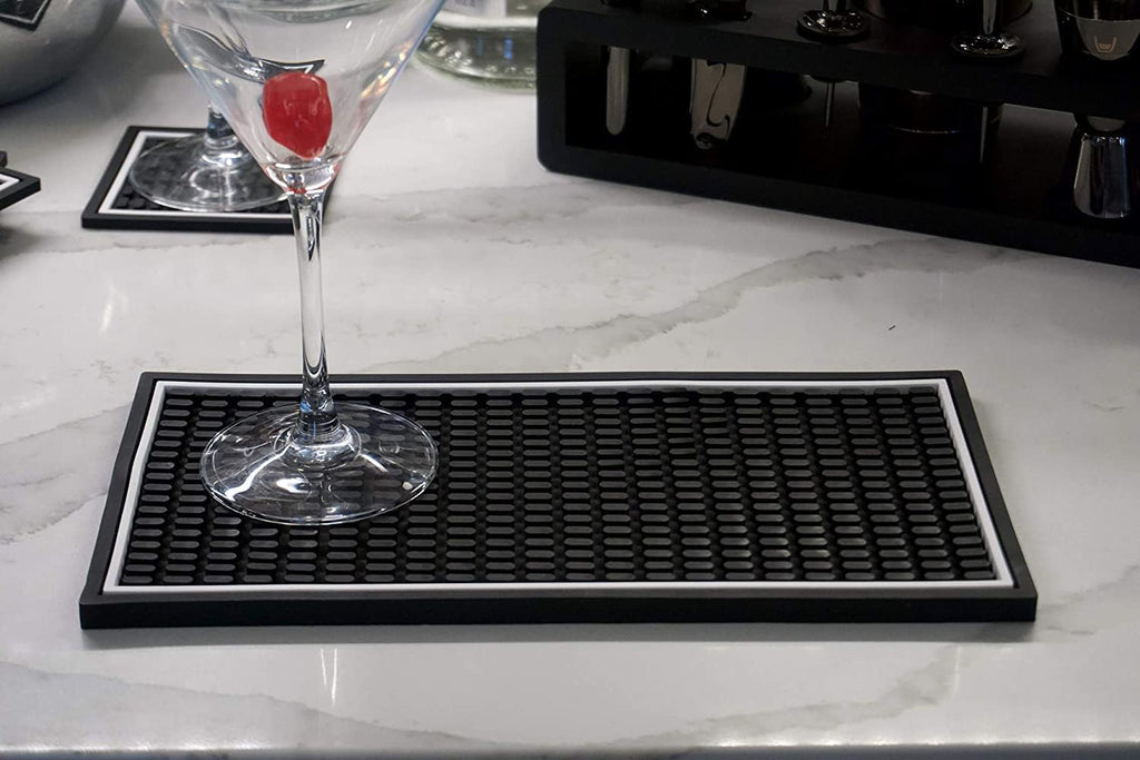 Highball & Chaser Bar Mat 12in x 6in. 1cm Thick Durable and Stylish Bar Mat for Spills, Service Mat for Coffee, Bars, Restaurants CounterTop Dish Drying Mat, Glass Drying Mat (2 pack)
