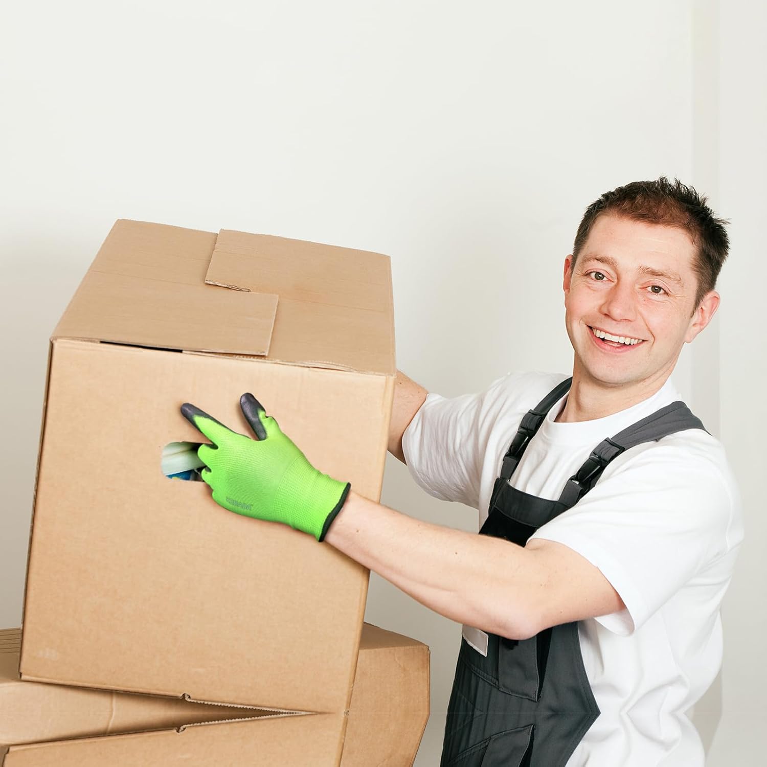 Kebada W1 Work Gloves for Men and Women, PU Coated Safety Gloves with Grip, Touchscreen, Ideal for Warehouse Package Handling, Construction, Gardening, Green Medium