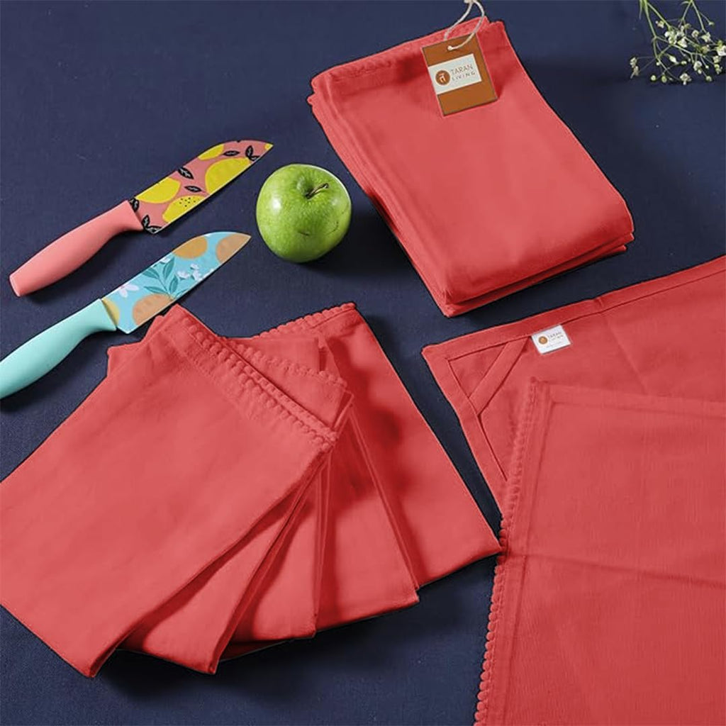 TARAN LIVING Kitchen Towels Cotton Solid Kitchen Dish Cloths Hand Towel Reusuable Dish Towel for Cleaning & Drying Tea Towels Set with Hanging Loop - 18"x28" Coral - Pack of 6