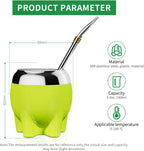 Premium Yerba Mate Cup 5 in 1 Set, Including Cute Elephant Style Stainless Steel Gourd, Bombilla Straw and Tea Shaper Set, 5.4oz, Gift for Women Drinking Cup