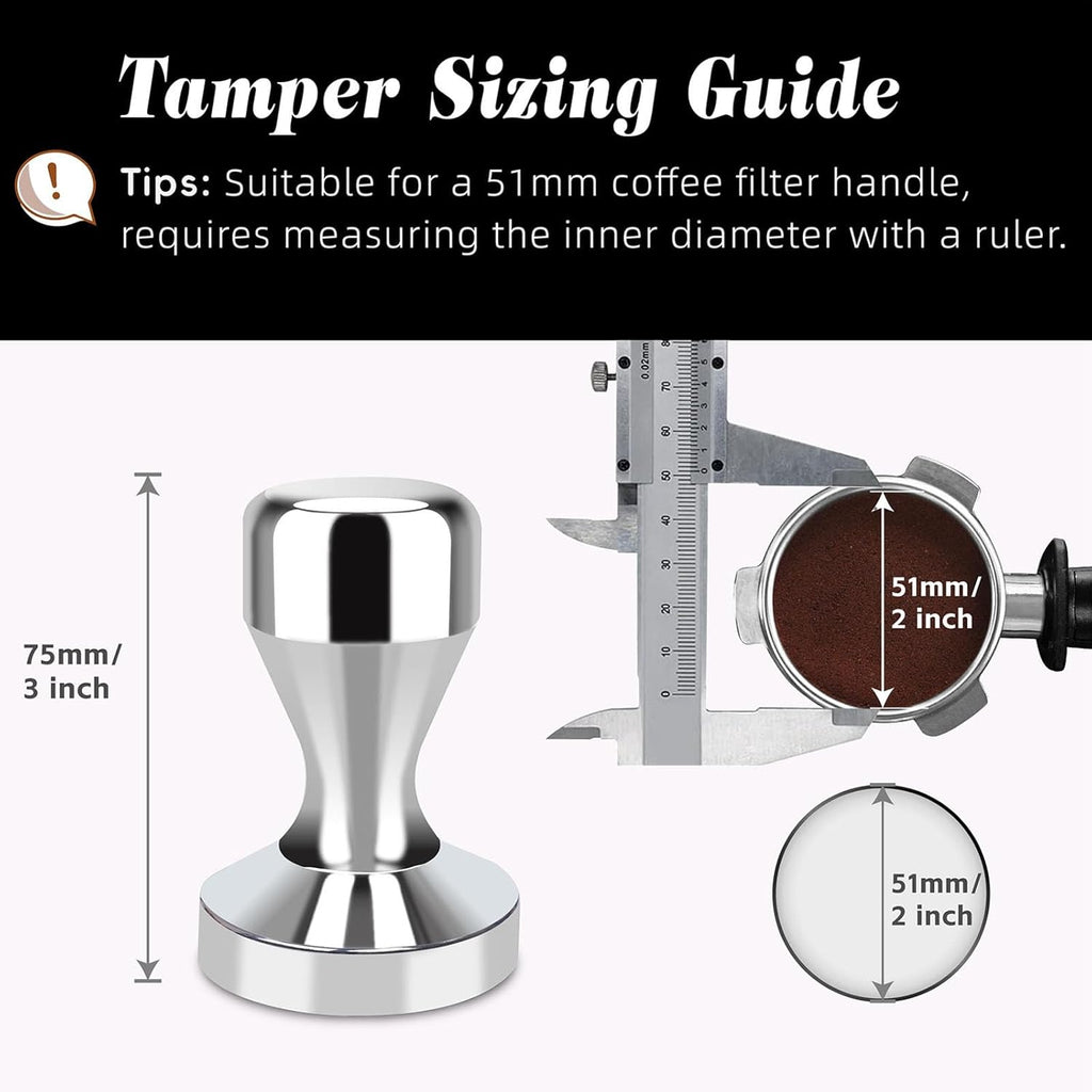 Huogary Stainless steel Coffee Tamper, 51mm Espresso Tamper, 51mm Tamper with Stainless Steel Handle, Coffee Powder Espresso Accessories (Silver) (Silver)