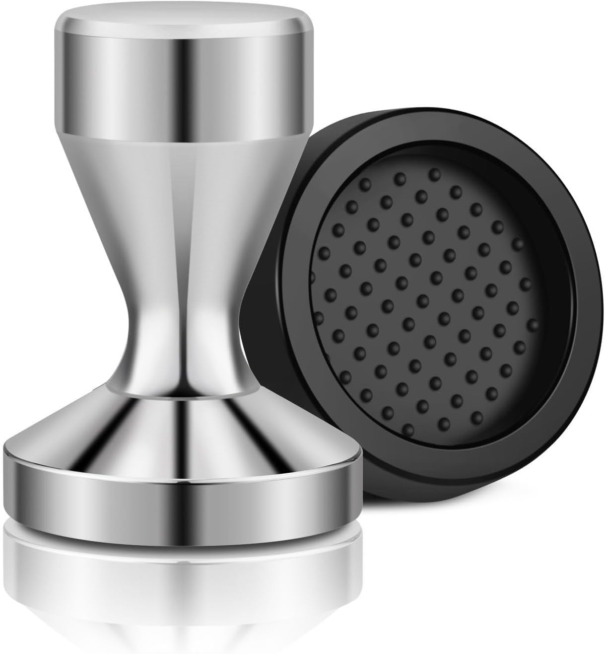 Flexzion Espresso Tamper 51mm Diameter Stainless Steel Coffee Tamper Flat Base Grip Handle Professional Barista Espresso Hand Press Kitchen Accessories, Silver