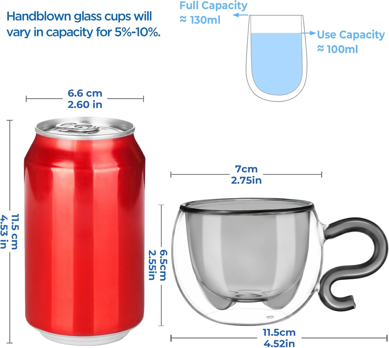 ecooe 4.4 Oz Black Cute Cat Double Wall Glasses Espresso Cups Set of 2, Demitasse Cups, Espresso Shots Coffee Cups Birthday Christmas Gifts for Women,Men, Mum, Kids, 130 ml (full capacity)