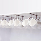Mug Rack Under Cabinet - Coffee Cup Holder, 12 Mugs Hooks Under Shelf, Display Hanging Cups Drying Hook for Bar Kitchen Utensils Brown