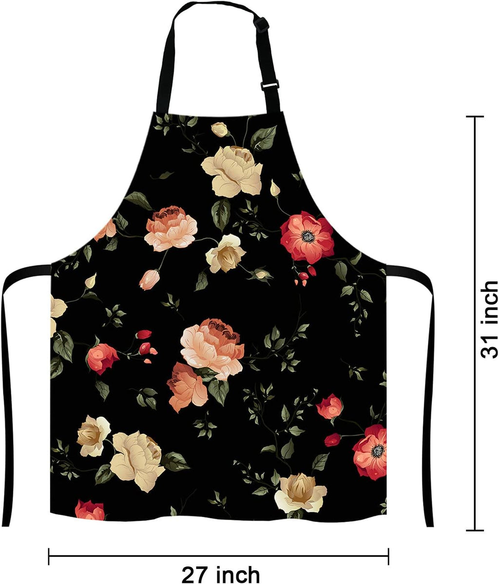 Watercolor Floral Pattern with of Roses Adjustable Bib Apron Kitchen Cooking Baking Gardening Apron for Women Men