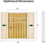 Cozee Bay Bamboo drawer organizer, utensil holder, silverware organizer, and adjustable cutlery tray with drawer dividers, for kitchen, office desk, and bathroom storage (White)