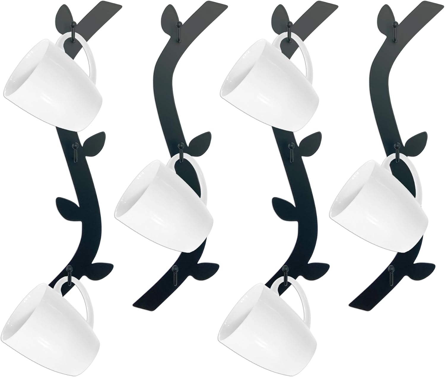 Ecqizer Coffee Mug Wall Rack - Metal Cup Holder Tree for Bar Decor - 4pcs Black Mounted Rack